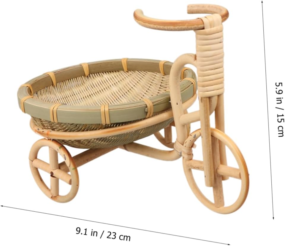 Bamboo Fruit Basket Tricycle Shape Woven Storage Fly Fruit Basket Holder