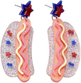 Shiny Novelty Hot Dog Acrylic Dangle Earrings, Cute Star Stud Statement Earrings for Women