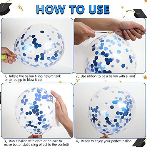 Blue Graduation Party Decorations, 2023 Congrates Grad Banner Blue White Silver Paper Pompoms Hanging Swirl Star Foil Balloons Confetti Balloons For College School Graduations Party Decoration #TOP4