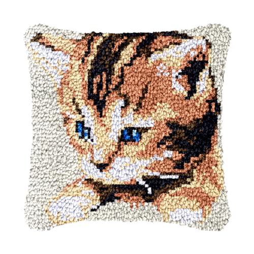 Image of bositigo Cat Latch Hook Pillow Kit for Adults & Kids, DIY Pre-Printed Canvas Craft, 17x17 Inch Decorative Cover for Sofa Cushions, Bedroom Decor (Cat Pattern 1)