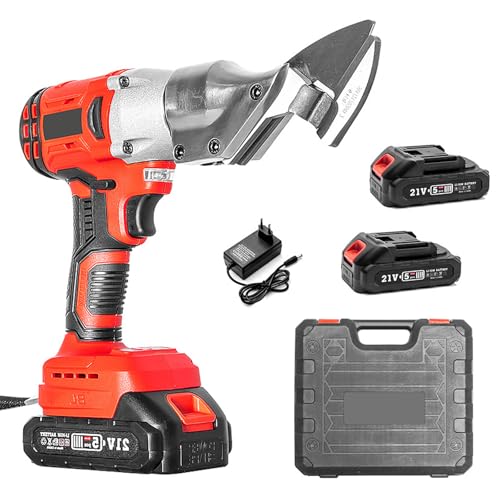 Cisaille à tôle sans fil avec 2 batteries 1,5 Ah, Cisaille à tôle électrique avec éclairage LED, épaisseur maximale de 3 mm, ciseaux électriques sans balais pour tôles, aluminium, tapis, cuir
