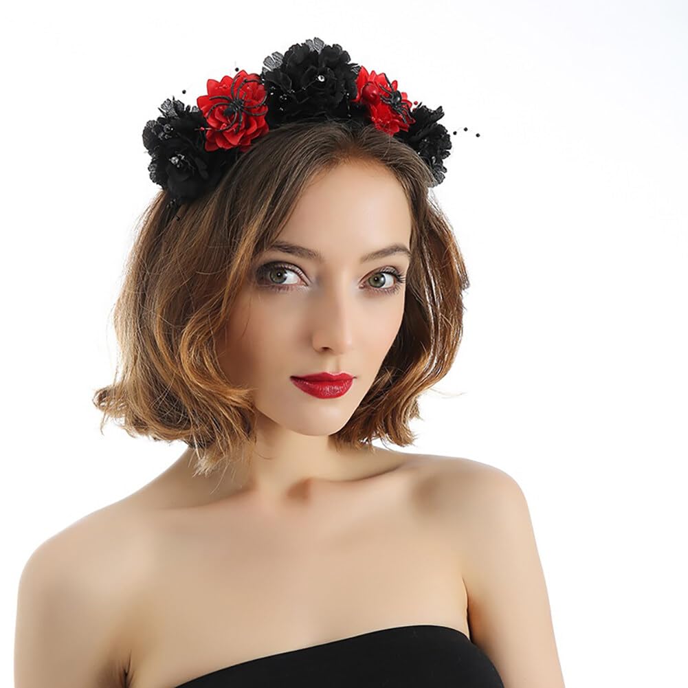 Gothic Rose Stirnband Mit Feder & Schädel – Halloween & Cosplay Haarschmuck