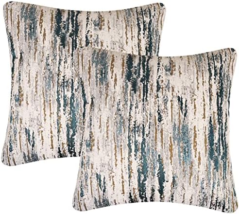 Yeiotsy Pack of 2 Nordic Style Decorative Throw Pillow Covers for Sofa Bed Card Chair Geometric Cushion Cases Jacquard Chenille (Teal Stripes, 18 X 18 Inches)