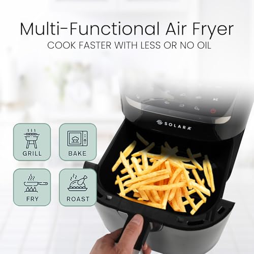 SOLARA Digital Air Fryer, 4.5L Capacity, 10 Preset Modes for Indian Cooking, 90% Less Oil, 1500 Watts, Digital Touch Control, 360° Air Circulation, Adjustable Temp, 100+ Recipe eBook & Videos,Black view 2