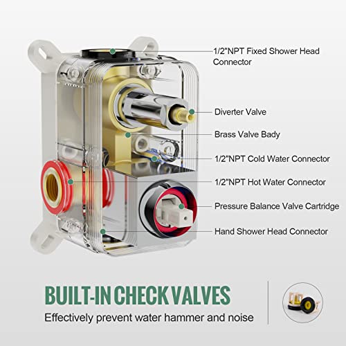 Rain Shower Faucet System Set: Rainfall Shower Faucets Sets Complete Shower Combo Set, Wall Mounted Modern Luxury Shower Systems With Rain Shower And Handheld Shower Mixer Valve, Polished Chrome #TOP2