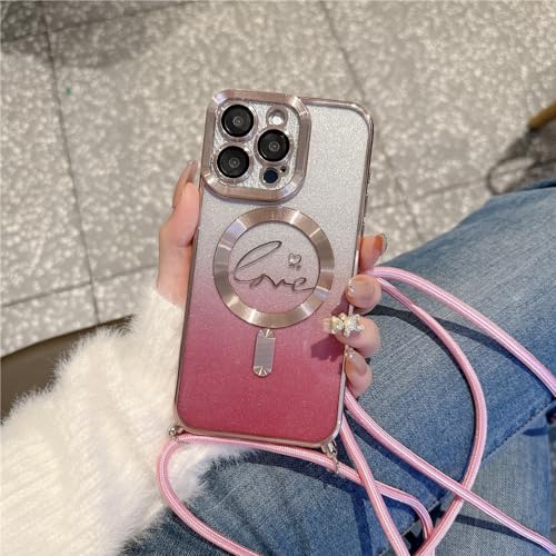 Lanière Coeur anti chute Rose pour Étui iPhone 15 Pro