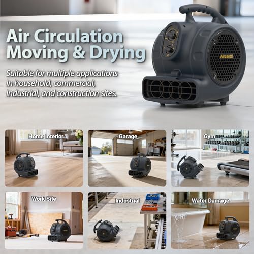 Image of 1100 CFM 3-Speed Industrial Air Mover Floor Blower Fan with Timer
