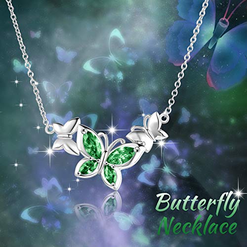 Winnicaca Butterfly Necklace 925 Sterling Silver Butterfly Birthstone Jewelry Butterfly Pendant Choker With May Birthstone Created Emerald Gifts For Women Teen Girls Birthday Mothers Day Gifts #TOP5