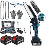 Malasati チェーンソー 充電式 8インチ ブラシレスモーター 給油システム チェーン交換は工具不要 3.0Ahバッテリー2個付き マキタ 18Vバッテリー対応 デジタル電力表示 安全ロック片手軽量 収納ケース 木工 剪定 ガーデニング 竹切り 日本語取扱説明書付き (青い)