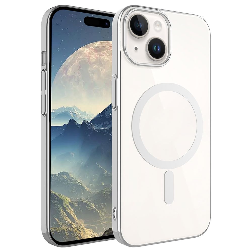 Zore Apple için uyumlu iPhone 15 Kılıf Zore Wireless Şarj Özellikli Pixel M-safe Kapak Gümüş