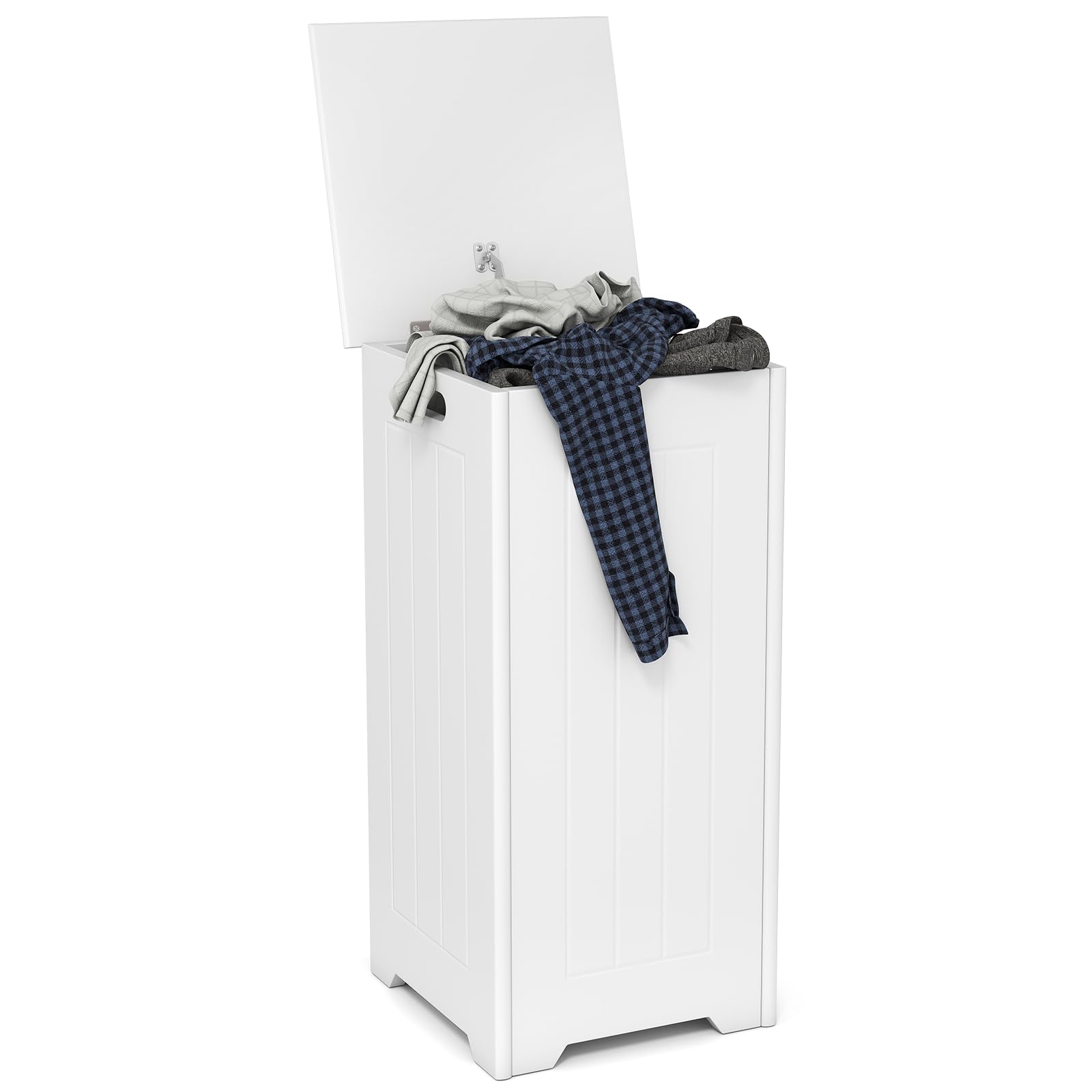 LIFEZEAL Cesto Portabiancheria Sporca, 54L, con Coperchio, Portabiancheria Sporca, per Bagno, Cesta Panni Sporchi, Portabiancheria Salvaspazio, Bianco (con sacco)