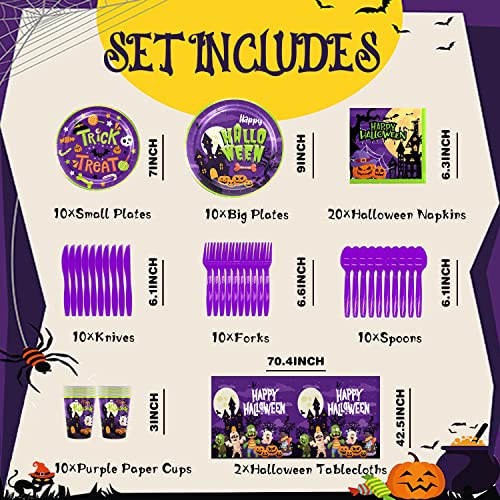 Halloween Party Tableware Set, Purple Green Halloween Party Decorations, Halloween Themed Party Plates And Napkins, Halloween Party Table Decoarations, Halloween Ghost Party Decorations For Kids #TOP2
