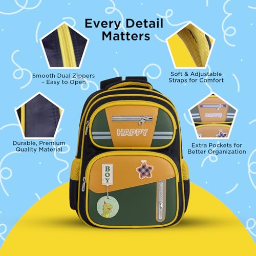 Image of School Bag for Kids Boys & Girls 5-10 Years - Cute Cartoon Dinosaur Backpack Large Capacity Waterproof School Bag with Bottle Pocket Multi-Compartment Lightweight Bag for Nursery & Primary