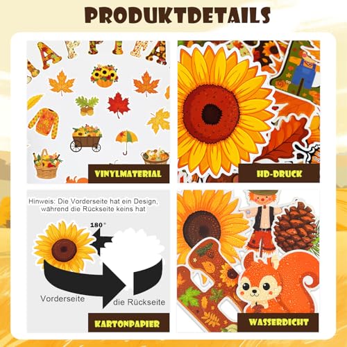 80 HAPPY FALL Deko Set für Pinnwände mit Ahornblättern, Kürbissen und Wandkarten (keine Aufkleber) für Klassenzimmer. Inklusive DS Klebequadrate zur einfachen Befestigung, ideal für Schüler und Lehrer