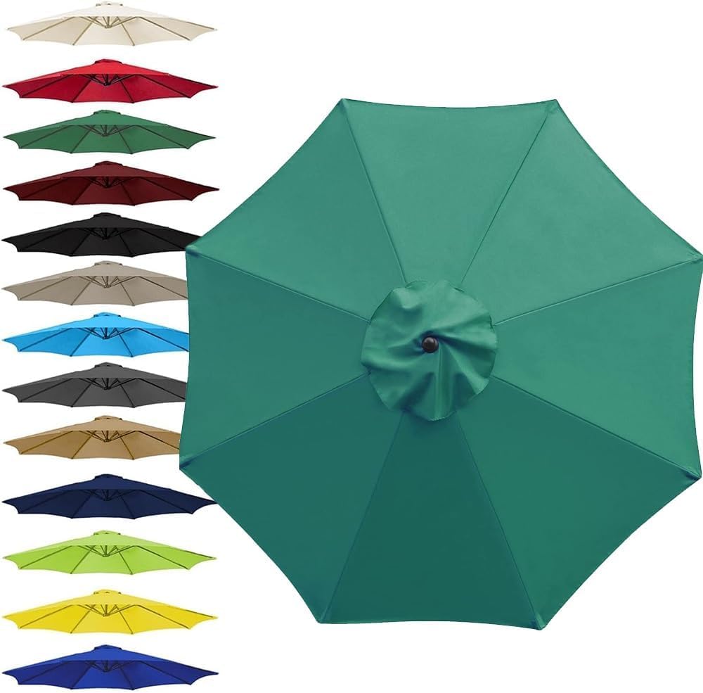 Telo di Ricambio per Ombrellone da Spiaggia e Piscina – Copertura in Tela Impermeabile per Ombrellone da Mercato, Tessuto 8 Stecche per Giardino(Dark Green,300cm(10ft)/6Ribs)