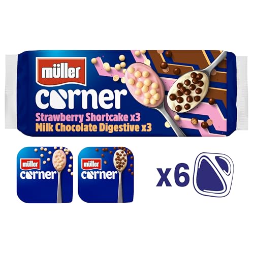 Müller Corner Crunch - 3 x Chocolate Digestive / 3 x Strawberry Shortcake 124g (Pack of 6)