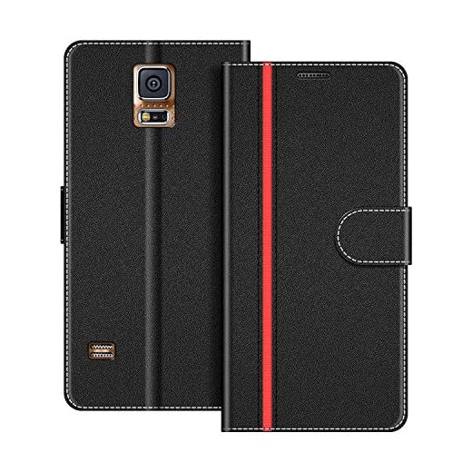 COODIO fodral till Samsung Galaxy S5, magnetiskt flip-fodral telefonfodral kompatibel med Samsung Galaxy S5 / S5 Neo mobilfodral, Svart/Röd