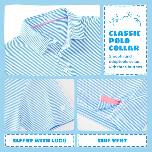 Image of Boys Polo Shirts Short Sleeve Striped Performance Moisture Wicking Dry Fit Golf Shirts for Boys Youth Kids
