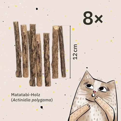 Inovida Matatabi Stick Katze : 8 Matatabi Sticks für Katzen Zahnpflege – Katzenspielzeug Holz gegen Mundgeruch – Natürliches Katzenminze Spielzeug für Katzen – Cat Sticks