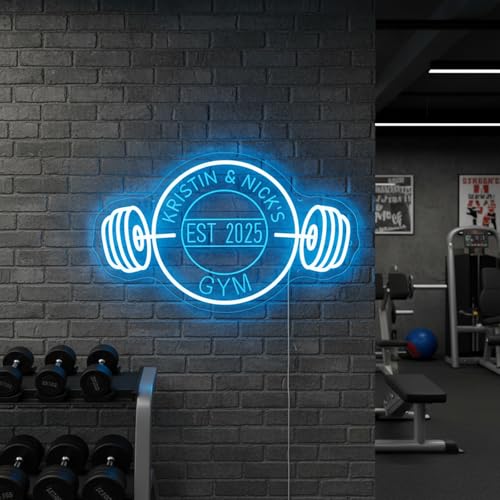 Custom Home Gym Neon Sign, Personalized Name Gym LED Light Up Signs, Large Customized Motivational Wall Light for Fitness Room Business Workout Space Sport Club Man Cave, Gift for Fitness Lover 14-50"