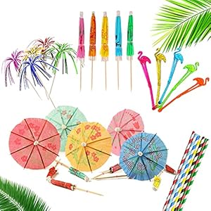 100-delige cocktailpartydecoratie drankaccessoires pakket met herbruikbare paraplu’s, herbruikbare fonkelende vuurwerk…