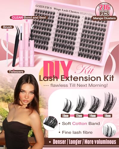 Image of Wispy Manga Lash Clusters Kit Natural Eyelash Clusters Kit Fairy Cluster Eyelash Extensions Anime Individual Lashes C Curl Lash Extension Kit Waterproof DIY Eye Lashes Cluster Glue