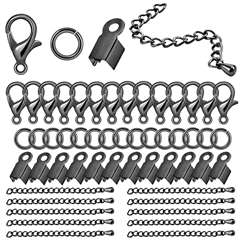 580 Pieces Jewelry Making Accessories Set Including 250 Open Jump Ring Connectors 250 Fold Over Cord End Caps 50 Lobster Claw Clasps and 30 Water-Drop Extension Chain for Bracelet Necklace