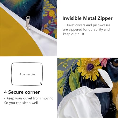 Housse de Couette Teckel Réversible 140x200 Linge de Lit Microfibre Floral