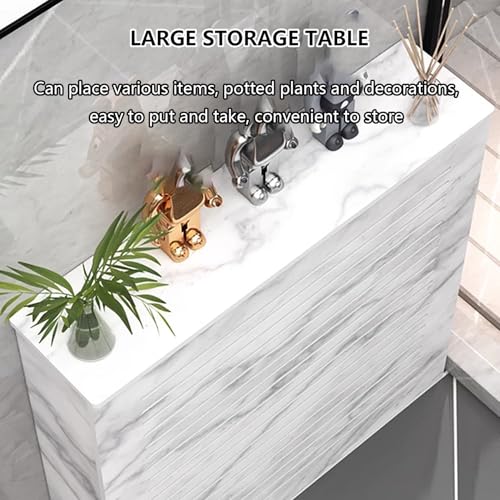 Couvercle de radiateur moderne en MDF blanc | Meuble cache-radiateur à lattes - 5