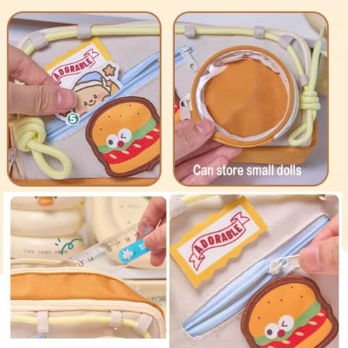 Image of Canvas School Bag Pencil Case, 3 Layer 6 Compartment Large Capacity, Aesthetic Pencil Pouch for Stationary, Cute Stationery for Kids, Pencil Case for Girls & Boys (Olive Green Dori)