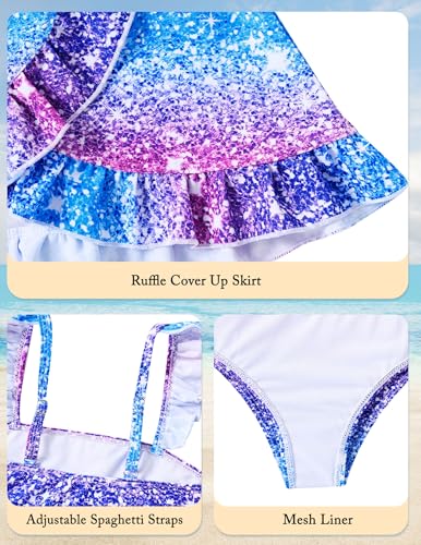 Image of ALISISTER Girls Swimsuit 3 Piece Bathing Suits Summer Bikini Tankini Sets with Cover Up Skirt for 4-12 Years