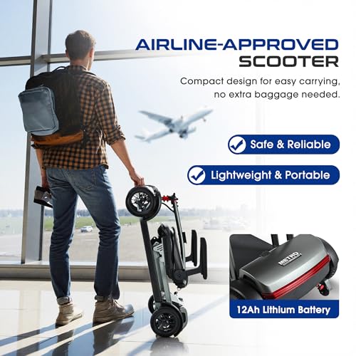Image of Electric Mobility Scooter for Adults 4 Wheel Mobility, 265lbs Max Weight, Air-line Approved Electric Powered Wheelchair Power Scooters