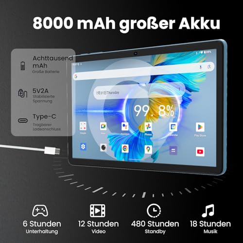 TUOHAITIME Android 16 Tablet, 11inch Tablet, 32GB+128GB 1 TB erweiterbar, Produktivitäts-Bundle mit Tastaturhülle, Eingabestift… – Ansicht 6
