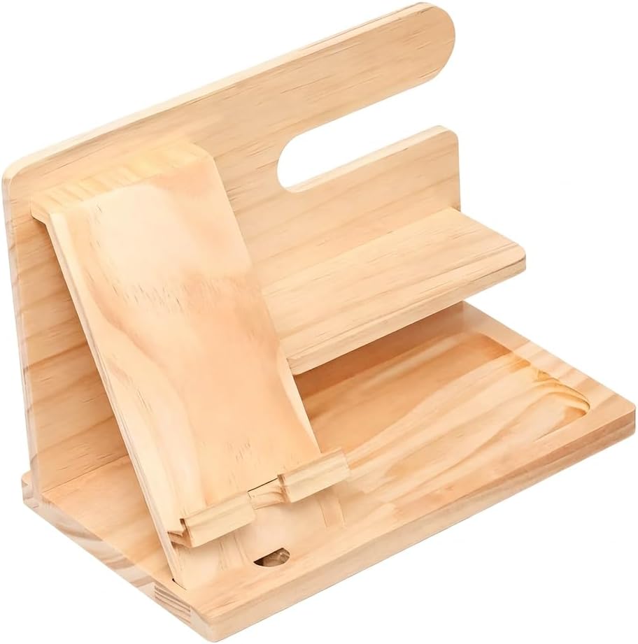 Wood Phone Docking Station Multifunctional Nightstand Organizer with Multi Storage Space for Phone Wallet Watch Key Daily Essentials Storage Desktop Sundries Arrangement for Men(Natural)