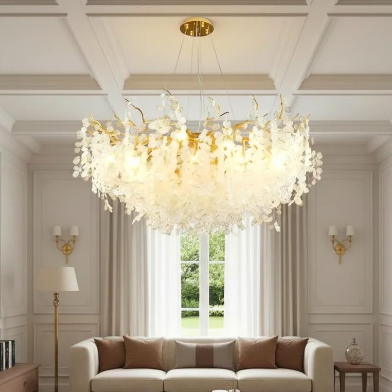Lustre de teto Cristal com Design de Galhos e Folhas | Luminária ...