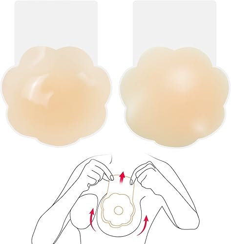 Cubierta de pezón para levantamiento de senos sujetador adhesivo sin tirantes de silicona de 5.1 pulgadas para mujeres, reutilizable