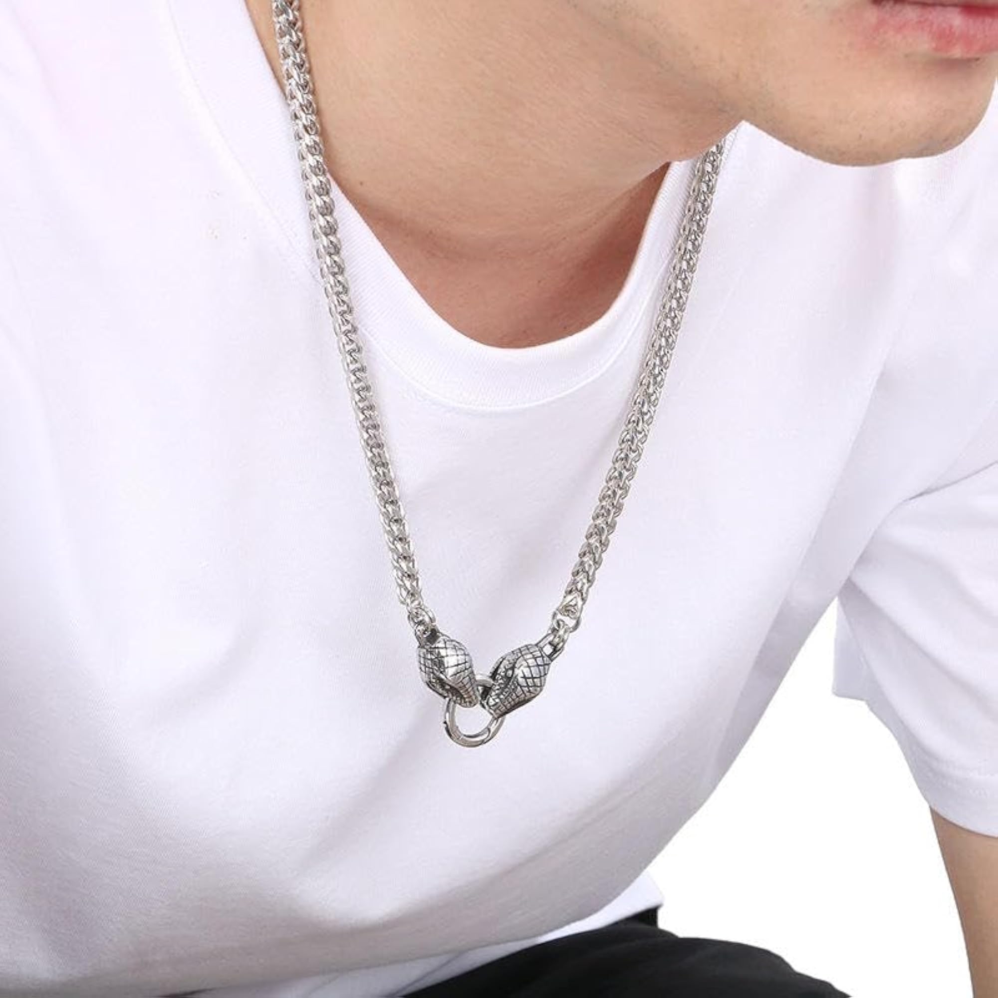 Men's Stainless Steel Snake Head Pendant Necklace, Gothic Punk Style
