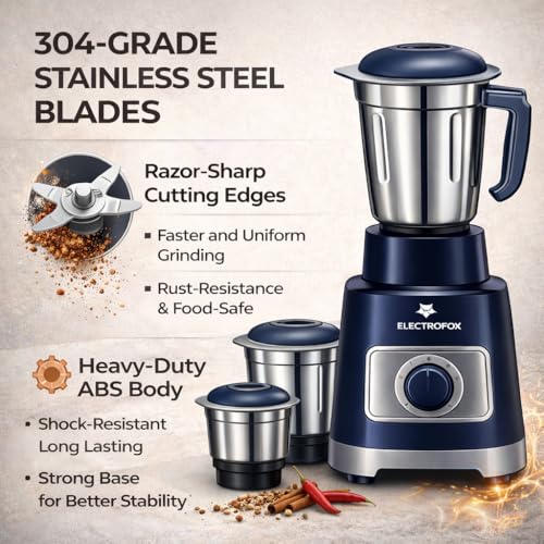 Image of Electrofox AeroMix With Grind X Technology 750 W Juicer Mixer Grinder (Aero Mix | 4 Jars | Blue, Grey) 4 Year Warranty