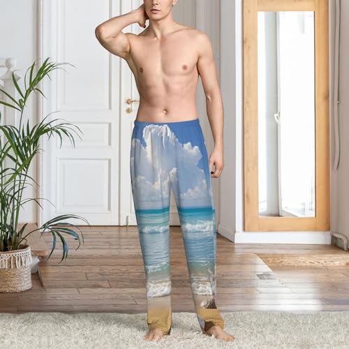 Mens Pajama Pants Beach Theme Pajama Bottom Soft Warm Sleep Pant with Pockets Lounge Pants4