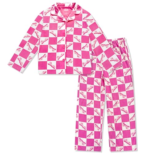 Barbie Girls Pajama Set - 2 Piece Girls Pjs Button Down Long Sleeve & Pants For Kids - Official Product Pink