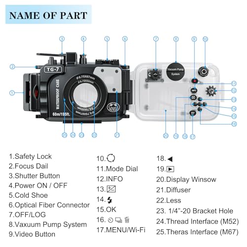 Image of TG-7 Underwater Camera Housing Case, 60m /195ft Waterproof, PC Material with O-Ring Seal, Compatible with Olympus OM System Tough TG-7 (Black)