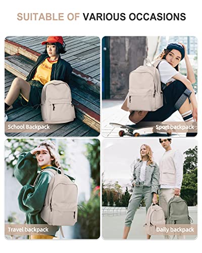 Vecave School Backpack Beige Waterproof Bookbag Casual Lightweight Travel Rucksack Daypack Backpacks For Men Women College High School Bags Backpack For Boys Girls Teens #TOP6
