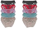 Sexy Basics Women's 10 Pack Soft & Stretchy Cheeky Lace Bikini Underwear | Lace Panties (10 Pack - Grab Bag Assorted Colors, Large)