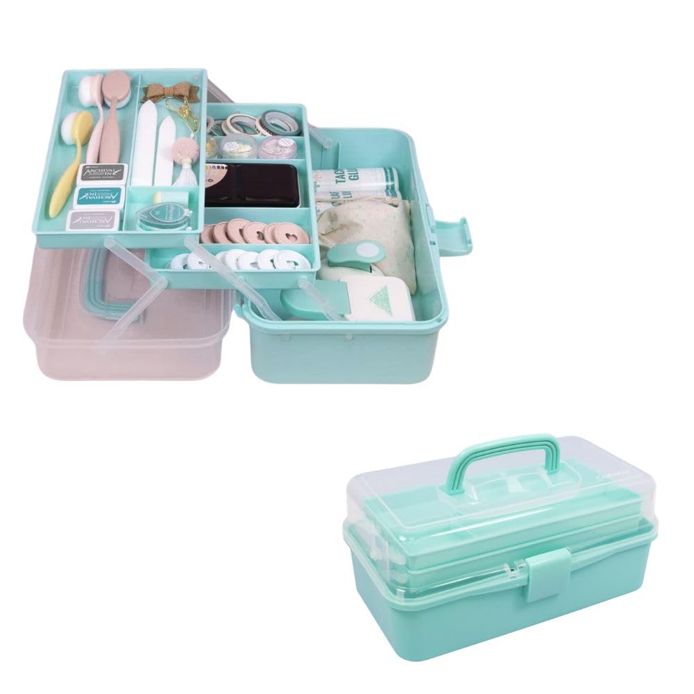 Craftelier Turquoise - 3 Trays Storage Case For Your Scrapbooking And Crafts Projects | Transparent Lid With Lock And Handle | Dimensions Approx. 32 X 13.5 X 18.5 Cm –
