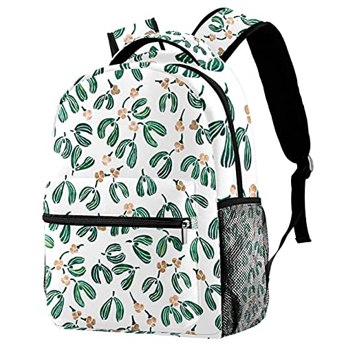 School Classic Backpack Lightweight Travel Rucksack Laptop Daypack for Women Teens Men Christmas Mistletoe Plant