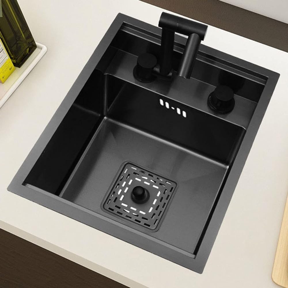 WIQUYBML Single Bowl Sink, Space-Saving Invisible Sink with Cover, Stainless Steel Countertop Basin, Embedded Siphon Design