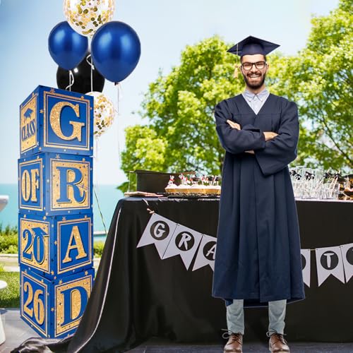 Image of 2026 Graduation Decorations Blue Class of 2026 Decorations Royal Blue and Gold Balloon Boxes with inchGRAD inch and inchCLASS OF 2026 inch Letters Graduation Boxs for High School and College Grad Announcements