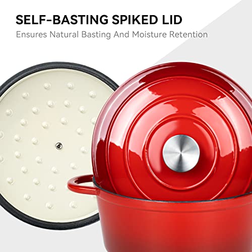 Miereirl 4.5 Quart Enameled Dutch Oven Pot with Lid, Cast Iron Dutch Oven with Dual Handles for Bread Baking, Cooking, Non-stick Enamel Coated Cookware (Red) - Thumbnail 5