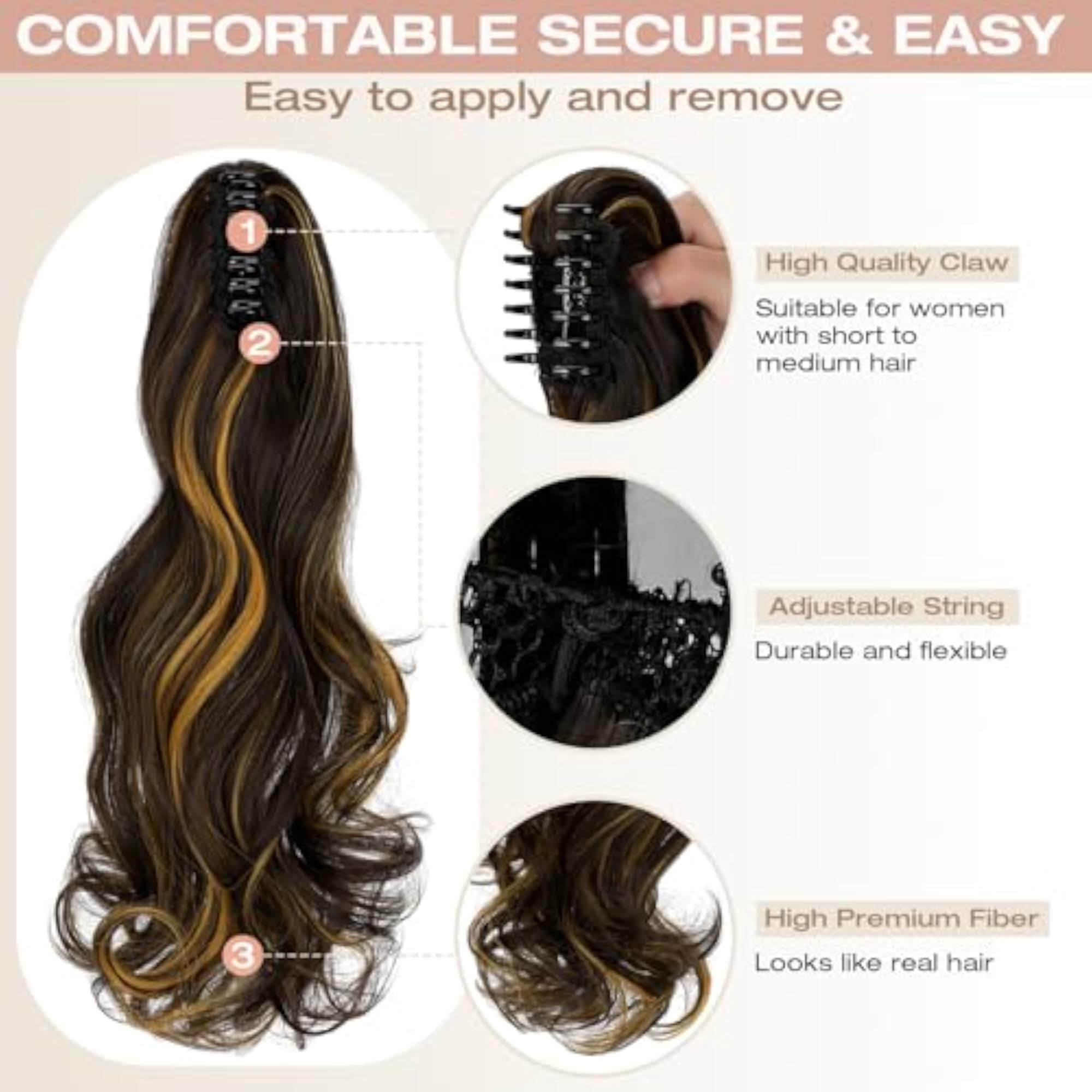 18-Inch Long Curly Ponytail Hair Extension for Women