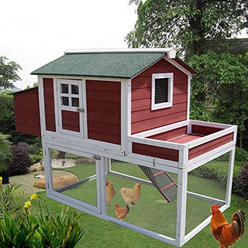 ACIYD Hühnerstall Villa Geflügelstall Kaninchenstall, Hühnermisch 62 Zoll Holz großes Heulenhaus Geflügelkäfig mit Lauf…